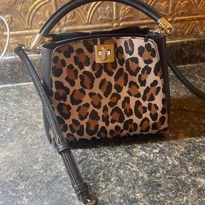Kate Spade Leopard Print Mini Bag with Black and Gold Trim